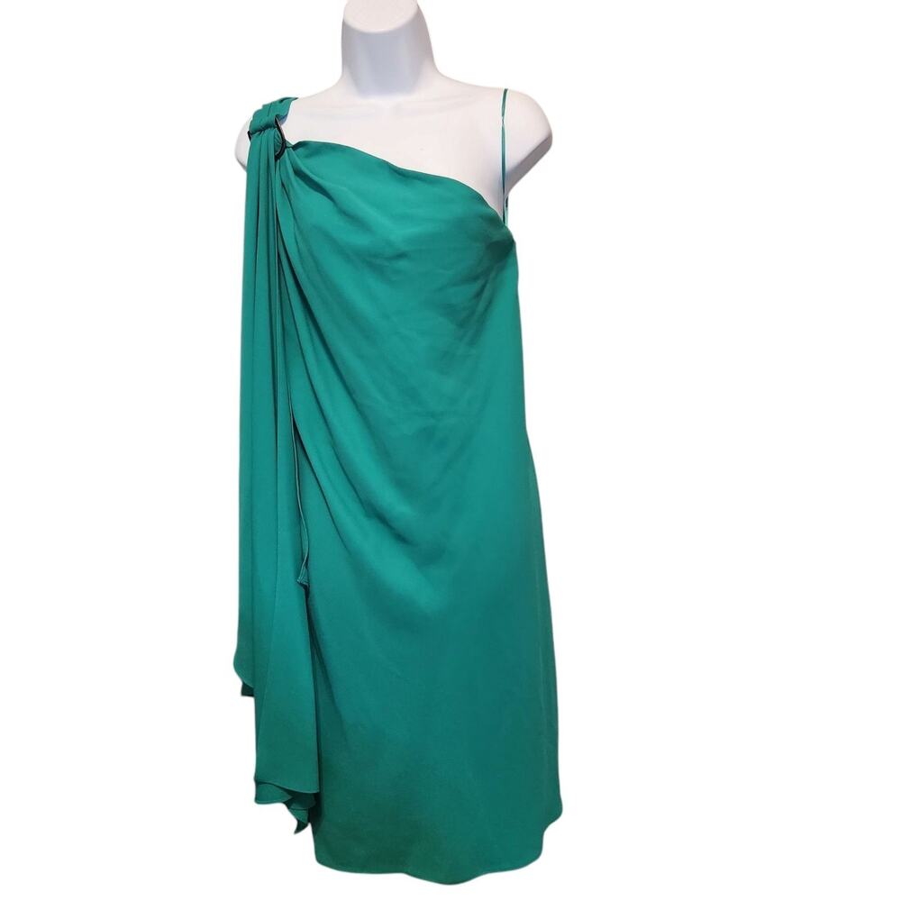 Lauren Ralph Lauren Green One Shoulder Sleeveless Midi Dress